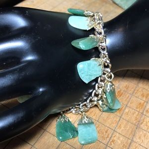 Germany Dangling Adventurine Polished Semiprecious Stone Crystal Bracelet 7.5”L